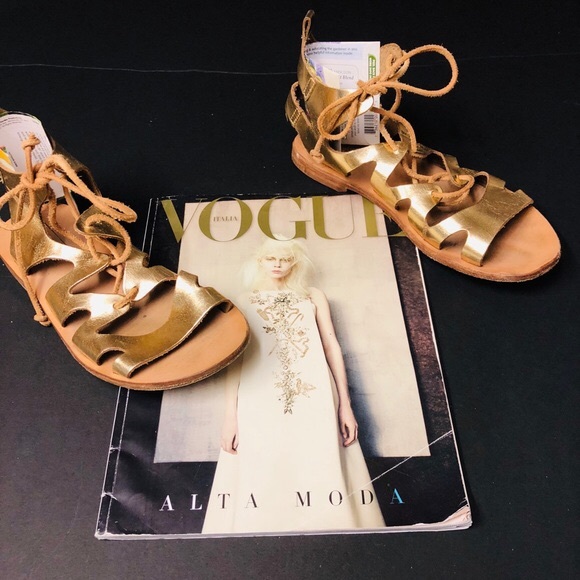 Topshop Gold Fig Cutout Lace up Gladiator Sandals - Picture 5 of 6